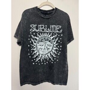 Sublime Medium Long Beach Tie Dye T-shirt Black Acid Wash Band Graphic Tee NWOT